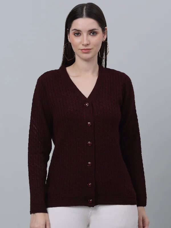 Women's Casual  Wine V neck Cardigan Sweater