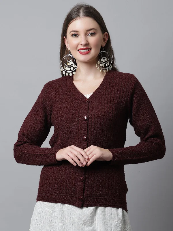 Women's Casual  Wine V neck Cardigan Sweater