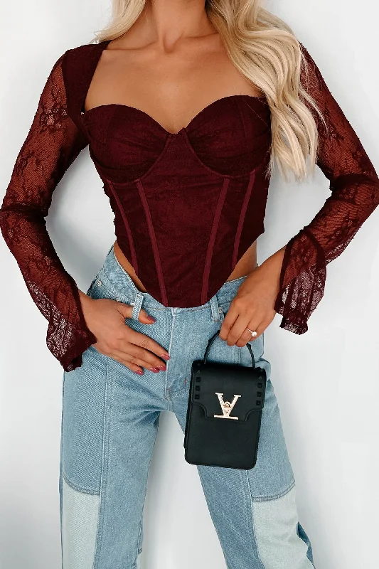 Captivating Presence Lace Bustier Corset Top (Maroon)