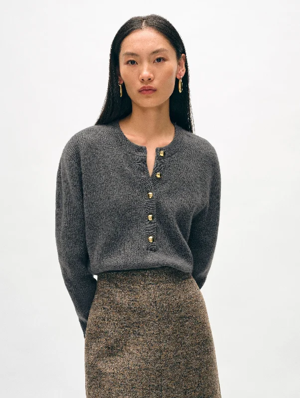 Button - Down Women's Shetland Wool Sweaters in Traditional PatternsCashmere Ribbed Gold Button Henley Button - Down Women's Shetland Wool Sweaters in Traditional PatternsCashmere Ribbed Gold Button Henley