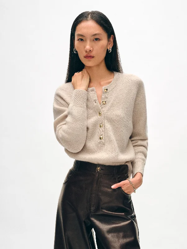 Tie - Front Women's Lambswool Sweaters in Pastel HuesCashmere Ribbed Gold Button Henley Tie - Front Women's Lambswool Sweaters in Pastel HuesCashmere Ribbed Gold Button Henley