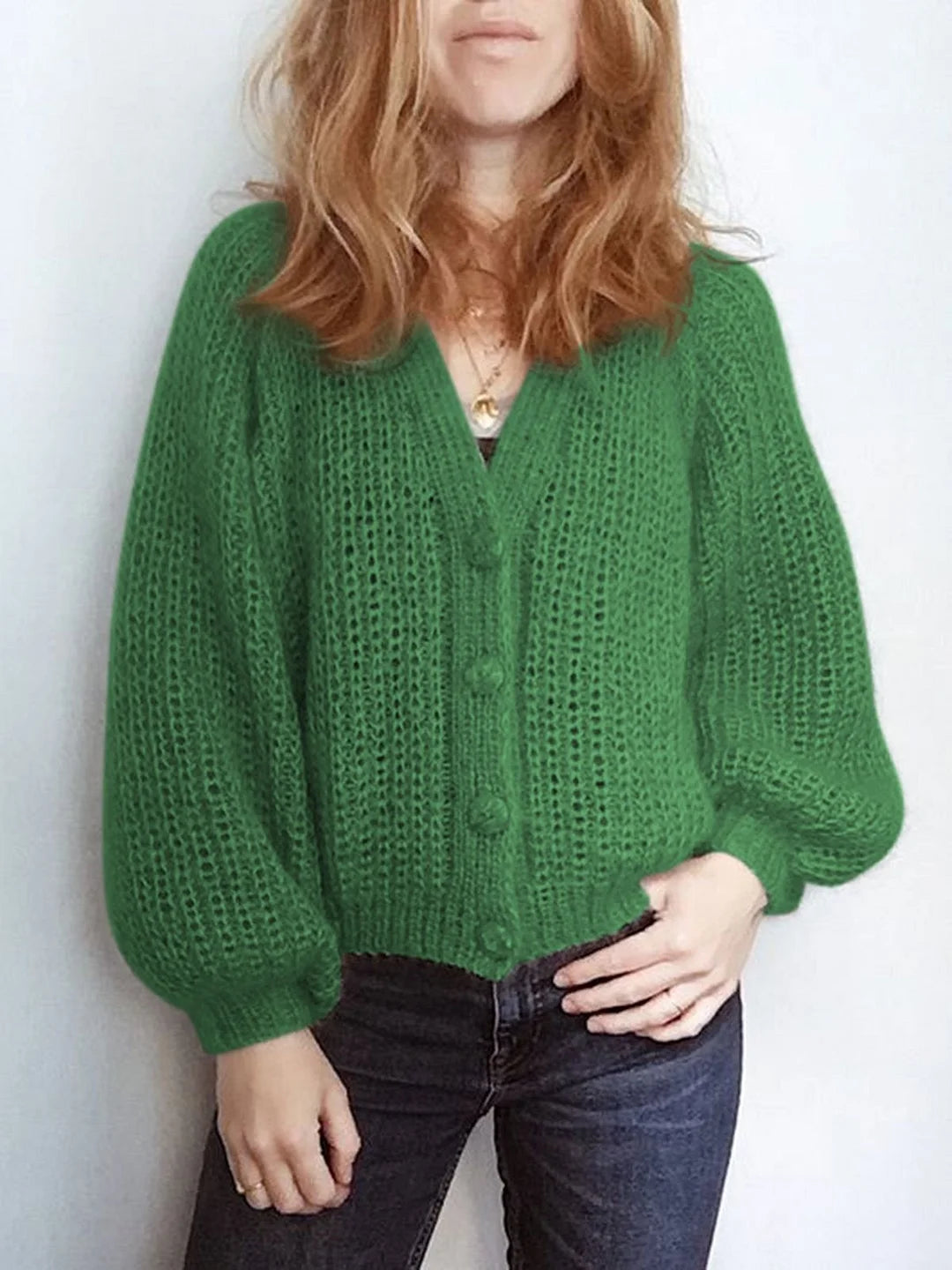 hand knitted women cardigan with artisanal charmCasual cardigan sweater    S2744