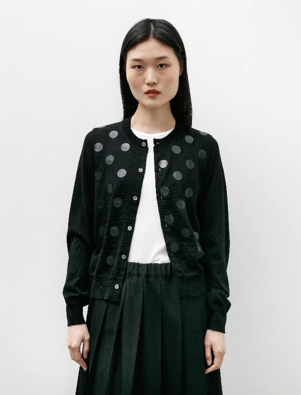 open front women cardigan for easy stylingLaminated Dot Cardigan Black