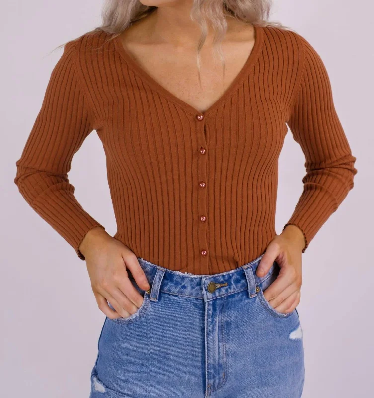 boyfriend style women cardigan for a relaxed fitClassic Rib Cardigan In Cinnamon