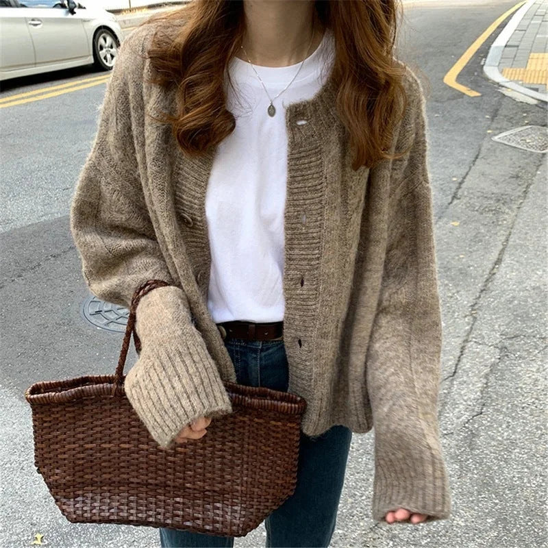 open front women cardigan for easy stylingCoarse Needle Twisted Single-breasted Knitted Retro Cardigan Sweater S2789 open front women cardigan for easy stylingCoarse Needle Twisted Single-breasted Knitted Retro Cardigan Sweater S2789