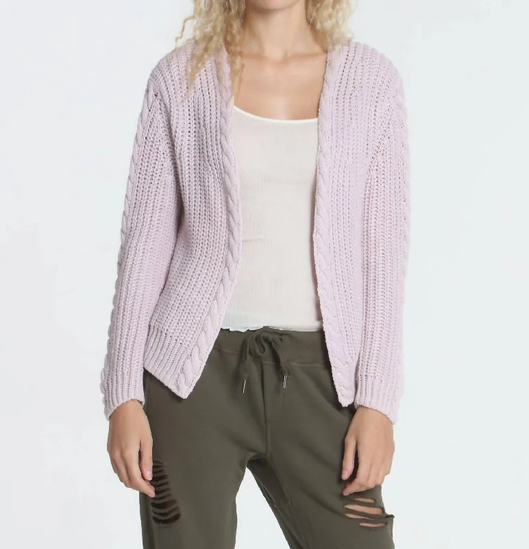 cable knit women cardigan with intricate patternsCool Days Cardigan In Faded Pink