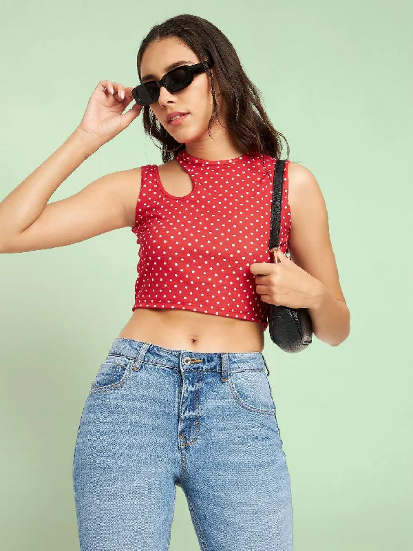 Printed Cotton Stretchable Shoulder Cutout Crop Top