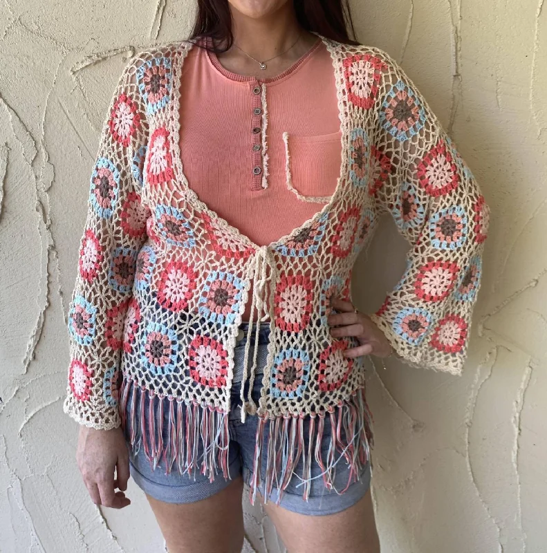oversized women cardigan for a trendy and cozy lookCrochet Square Patchwork Cardigan In Multi Color oversized women cardigan for a trendy and cozy lookCrochet Square Patchwork Cardigan In Multi Color