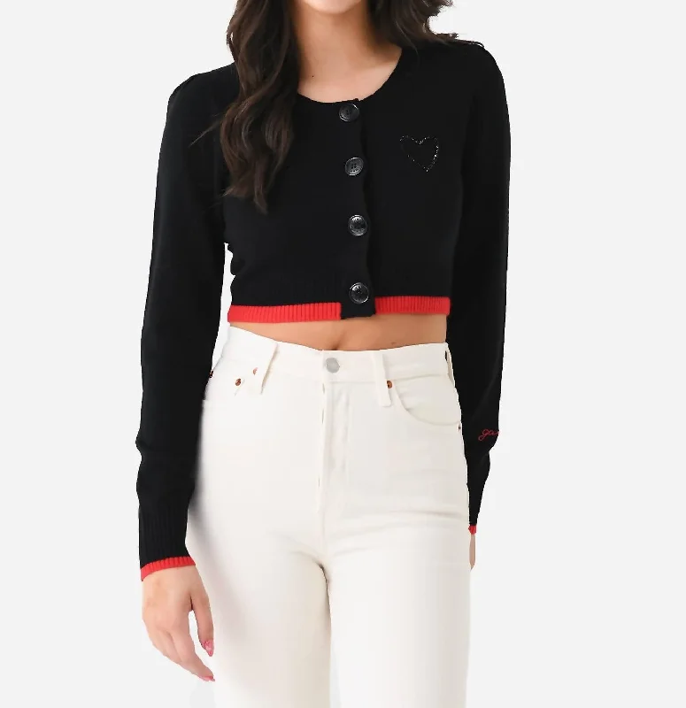 Cropped O-Neck Cardigan In Black