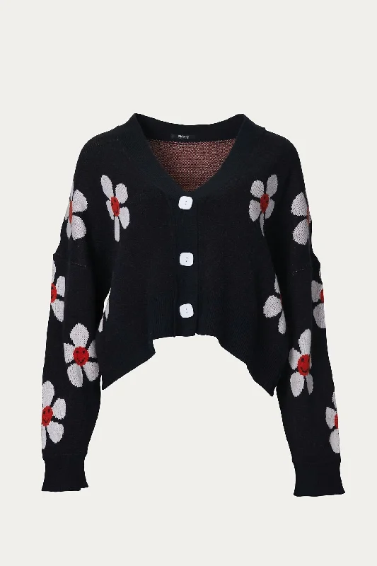 organic cotton women cardigan for an eco - friendly choiceCropped Retro Floral Cardigan In Black organic cotton women cardigan for an eco - friendly choiceCropped Retro Floral Cardigan In Black