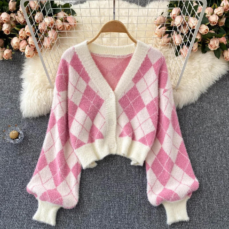button down women cardigan with vintage buttonsCute diamond knit cardigan short sweater crop tops S590 button down women cardigan with vintage buttonsCute diamond knit cardigan short sweater crop tops S590