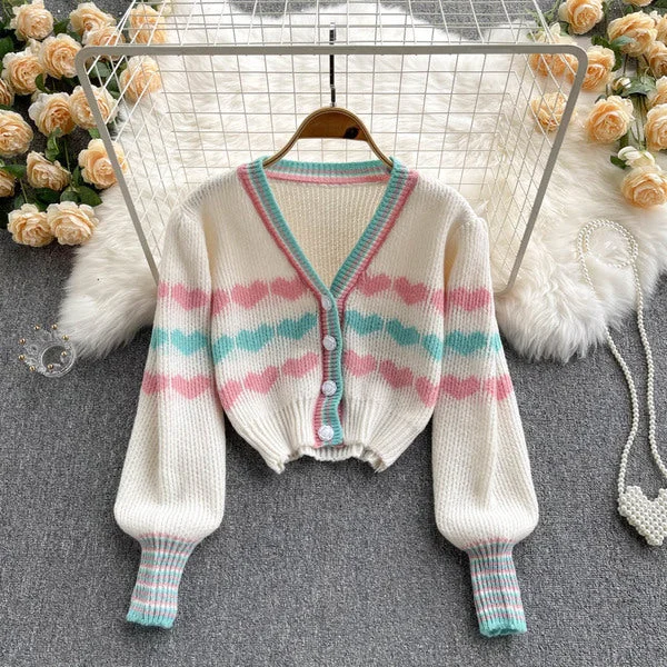 v neck women cardigan to elongate the necklineCute heart pattern cardigan sweater S588 v neck women cardigan to elongate the necklineCute heart pattern cardigan sweater S588
