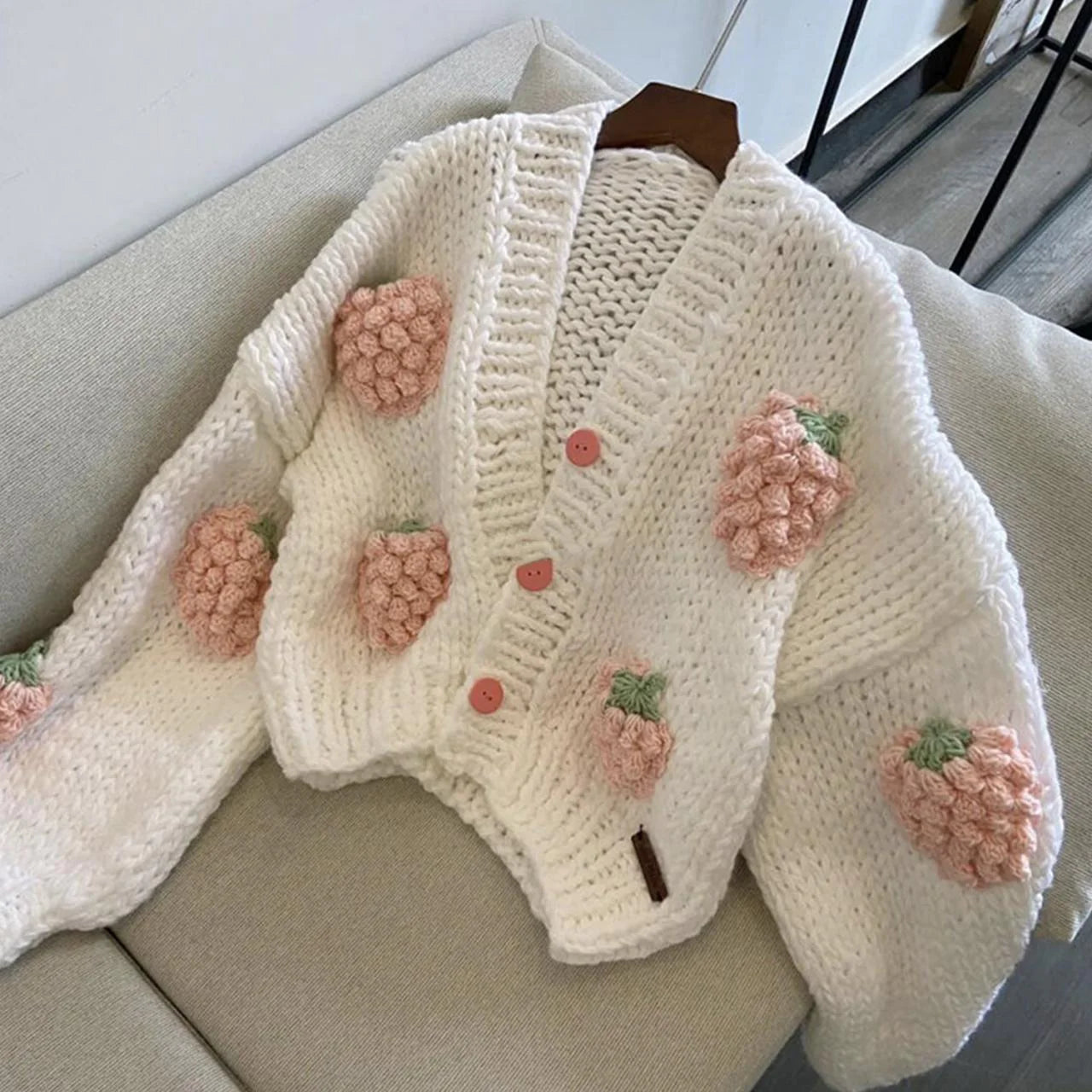 oversized women cardigan for a trendy and cozy lookCute three-dimensional strawberry cardigan long-sleeved sweater S2751 oversized women cardigan for a trendy and cozy lookCute three-dimensional strawberry cardigan long-sleeved sweater S2751