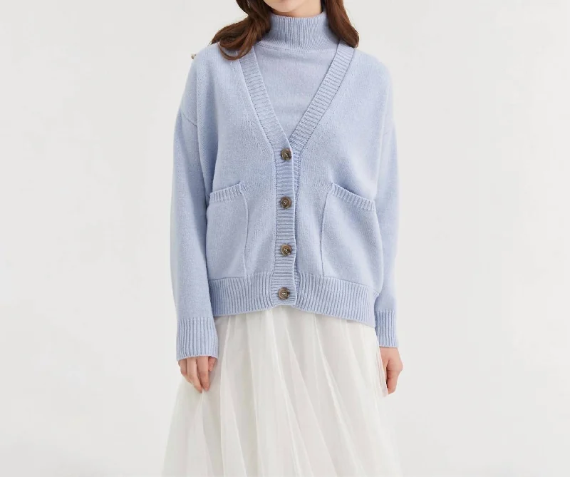 hand knitted women cardigan with artisanal charmDelfina Cardigan In Azzuro Nuvola