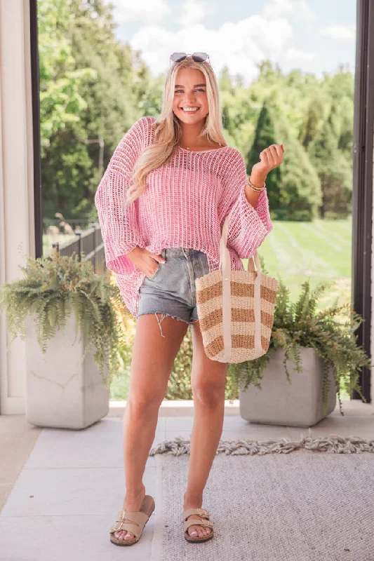 Plus Size Women's Embroidered Sweaters in Ethnic StylesDon't Keep Me Waiting Pink Washed Open Knit Sweater Plus Size Women's Embroidered Sweaters in Ethnic StylesDon't Keep Me Waiting Pink Washed Open Knit Sweater