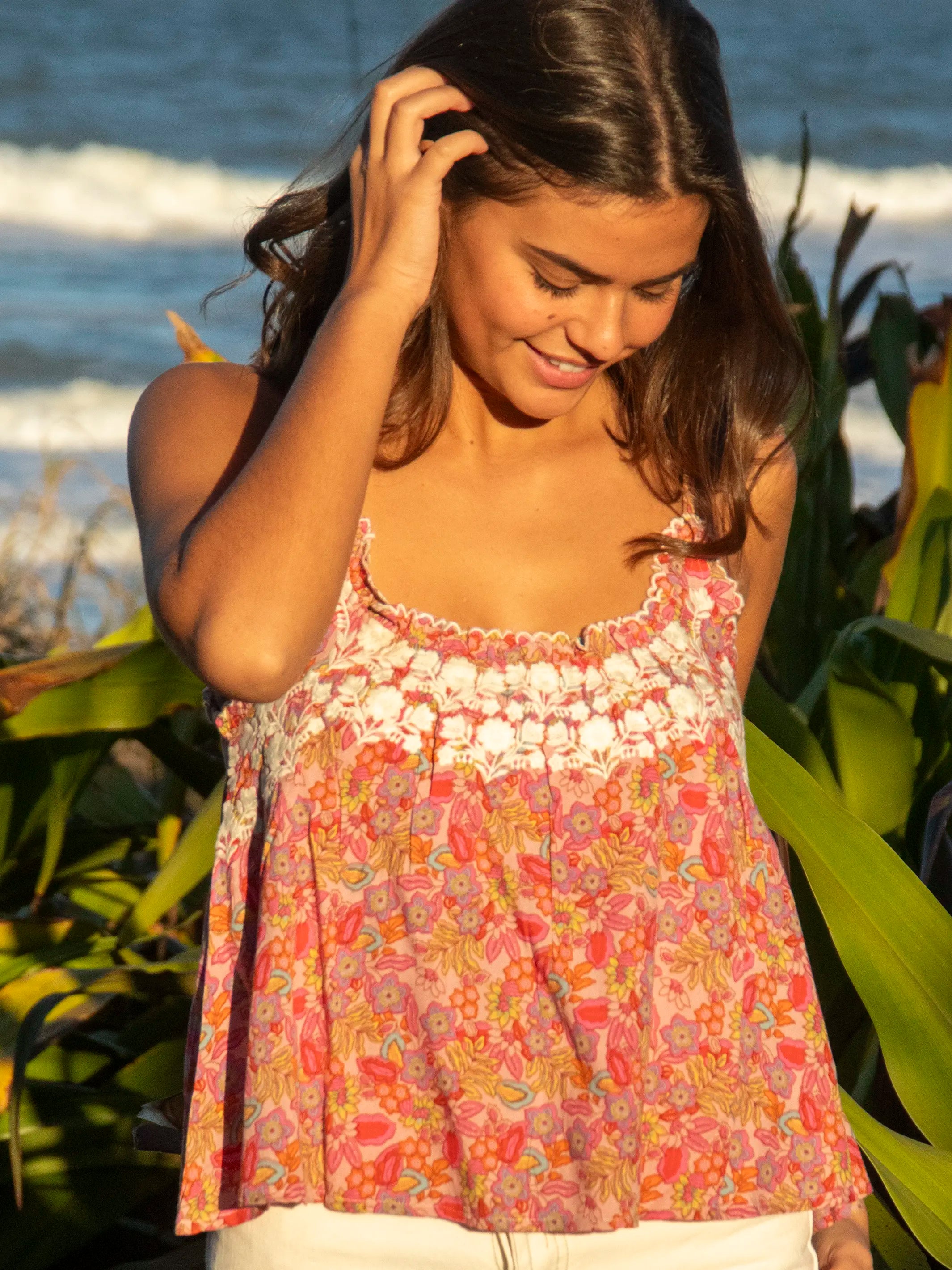 Boat Neck Women's Merino Wool Sweaters in Neutral ShadesEmbroidered Harley Top - Pink Leafy Floral Boat Neck Women's Merino Wool Sweaters in Neutral ShadesEmbroidered Harley Top - Pink Leafy Floral