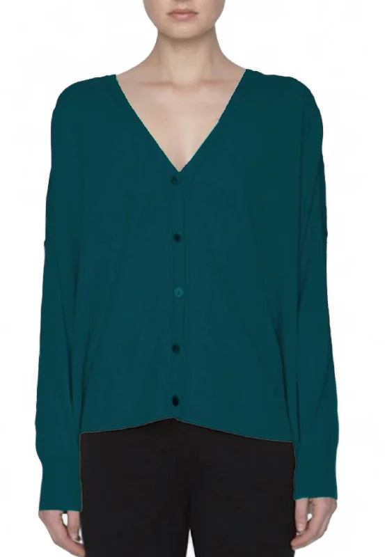 Evan Button Down Wool Cashmere Cardigan In Verde