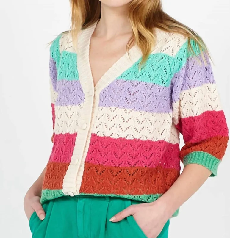 ribbed women cardigan with a classic textureEvelyne Knitted Cardigan In Multi