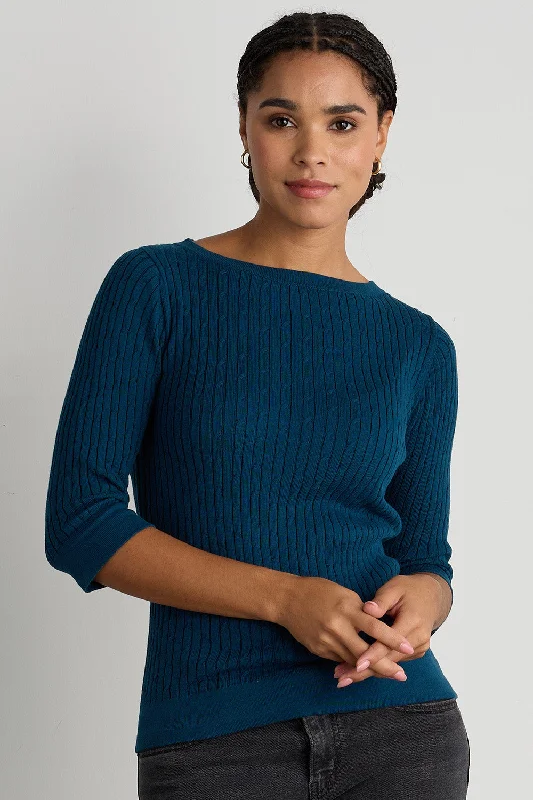 Women's Organic Cotton Cable Knit Boat Neck Sweater