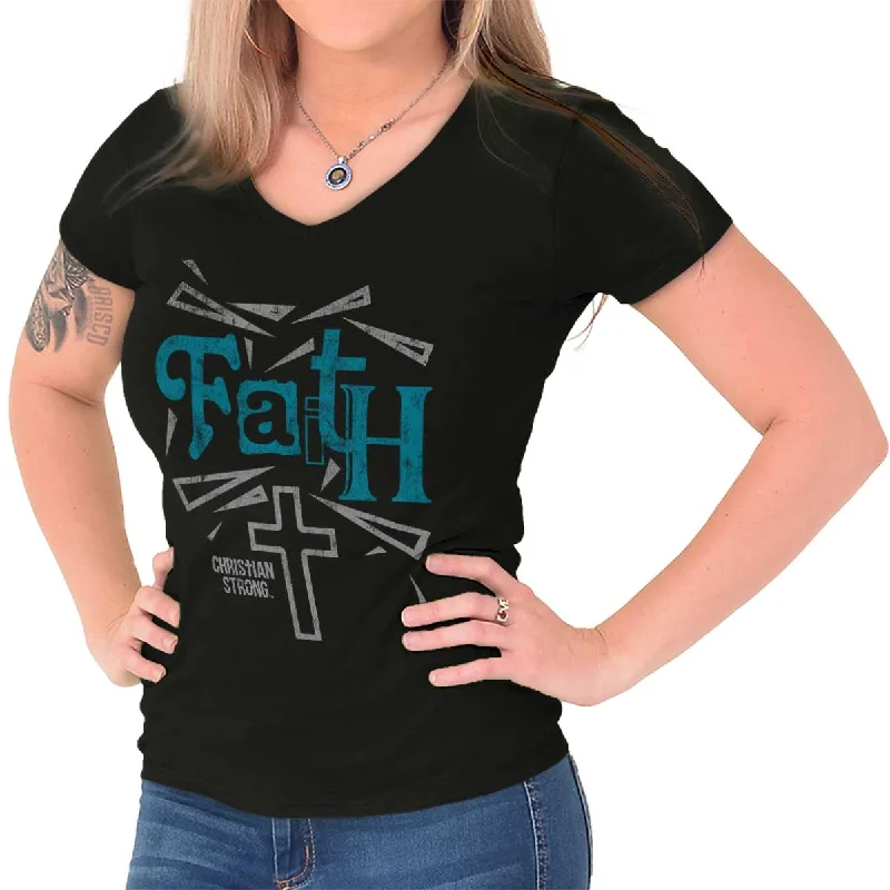 Sleeveless Women T Shirt for Summer ComfortFaith Cross Junior Fit V-Neck T-Shirt