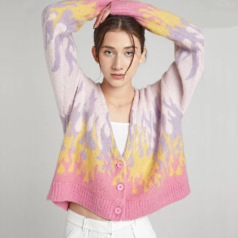 sequin embellished women cardigan for special occasionsFluffy Purple Mohair V Neck Button Down Oversized Flame Cardigan sequin embellished women cardigan for special occasionsFluffy Purple Mohair V Neck Button Down Oversized Flame Cardigan