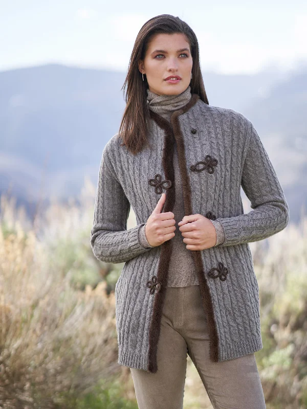 cable knit women cardigan with intricate patternsFranka Wool Cardigan