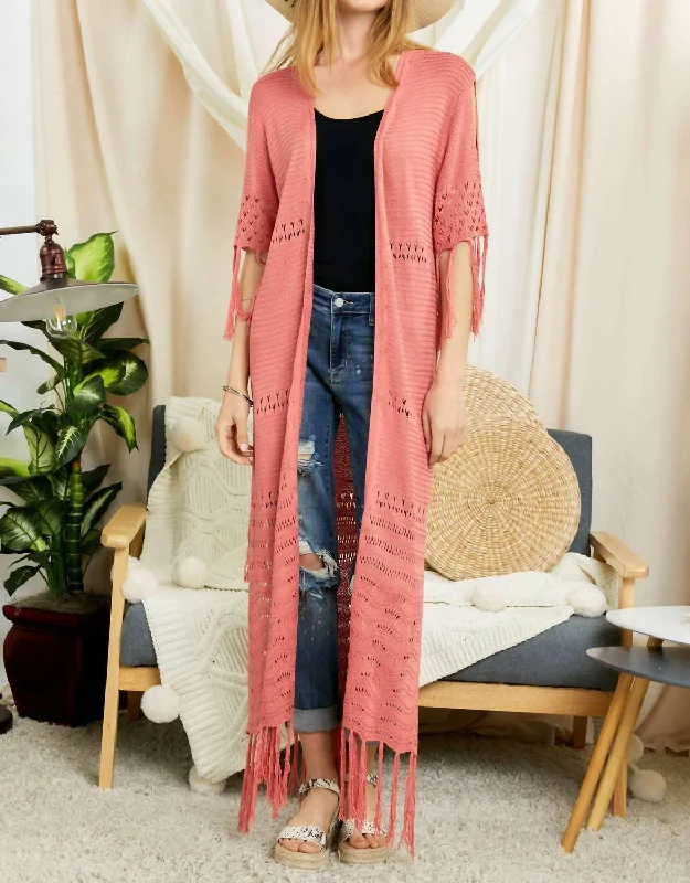 button down women cardigan with vintage buttonsFringe Kimono/cardigan In Blush