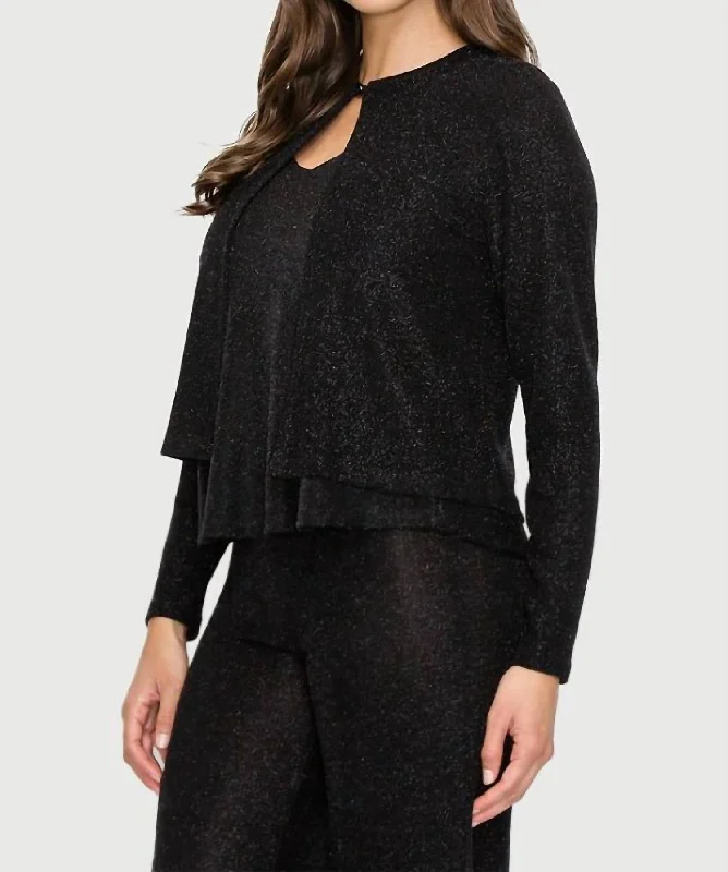 Glitter Top Button Cardigan In Black