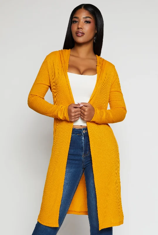 maternity women cardigan for expecting momsRib Knit Hooded Long Cardigan