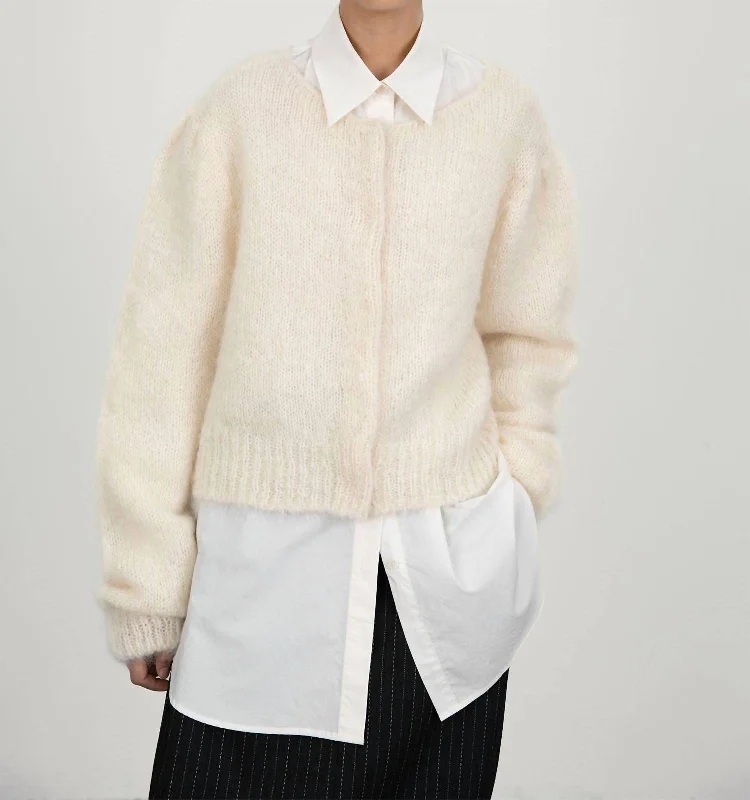 ribbed women cardigan with a classic textureGrandma Cardigan In Ivory