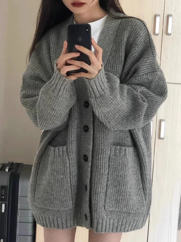 v neck women cardigan to elongate the necklinegray knitted sweater coat cardigan women's top S3394 v neck women cardigan to elongate the necklinegray knitted sweater coat cardigan women's top S3394