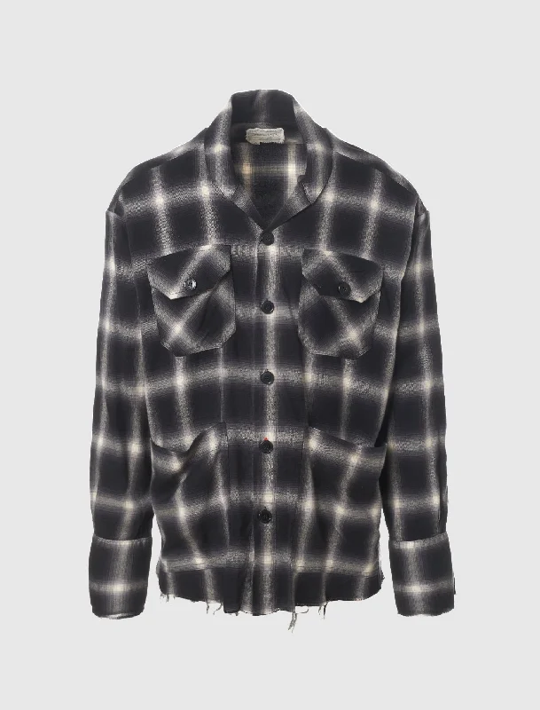 Puff Sleeve Women T Shirt for a Fashion - Forward LookB/W PLAID BOXY SHIRT