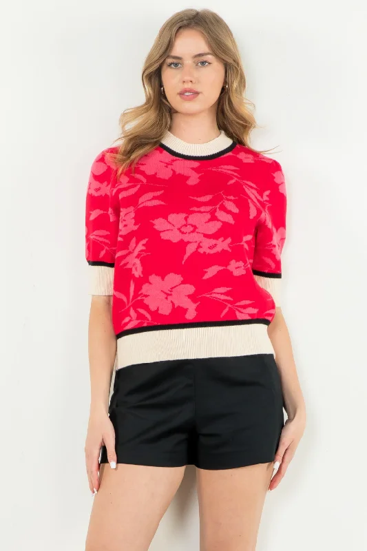 Short Sleeve Women's Cotton Blend Sweaters in Pastel ColorsHeidi Floral Short Sleeve Sweater Top - Final Sale 30% off in cart