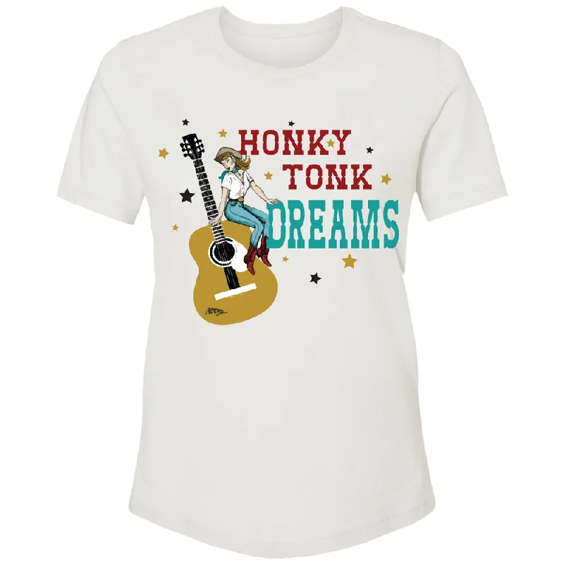 Long Sleeve Women T Shirt for Cooler Weather"Honky Tonk Dreams" Cream w/Red/Turquoise Logo T-shirt Long Sleeve Women T Shirt for Cooler Weather"Honky Tonk Dreams" Cream w/Red/Turquoise Logo T-shirt
