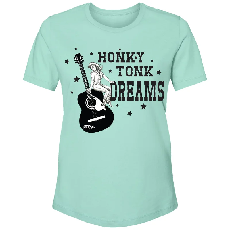 Striped Women T Shirt in a Classic Pattern"Honky Tonk Dreams" Mint w/Black Logo T-shirt Striped Women T Shirt in a Classic Pattern"Honky Tonk Dreams" Mint w/Black Logo T-shirt