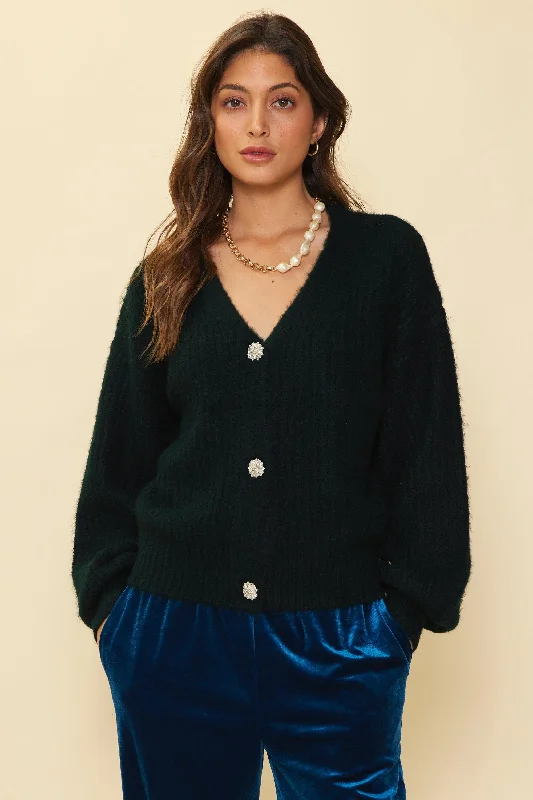 machine washable women cardigan for easy careHunter Green Jewel Cardigan