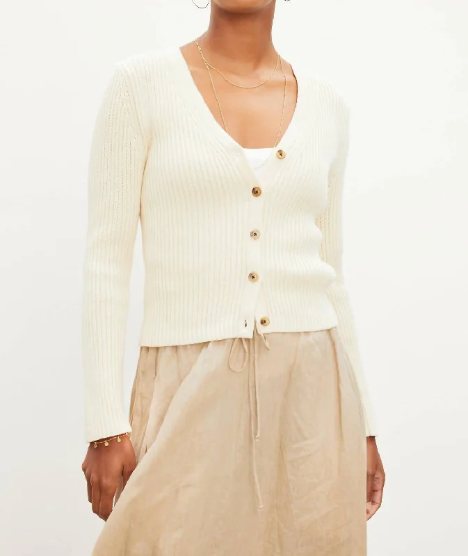 Hydie Textured Cotton Cardigan In Cream