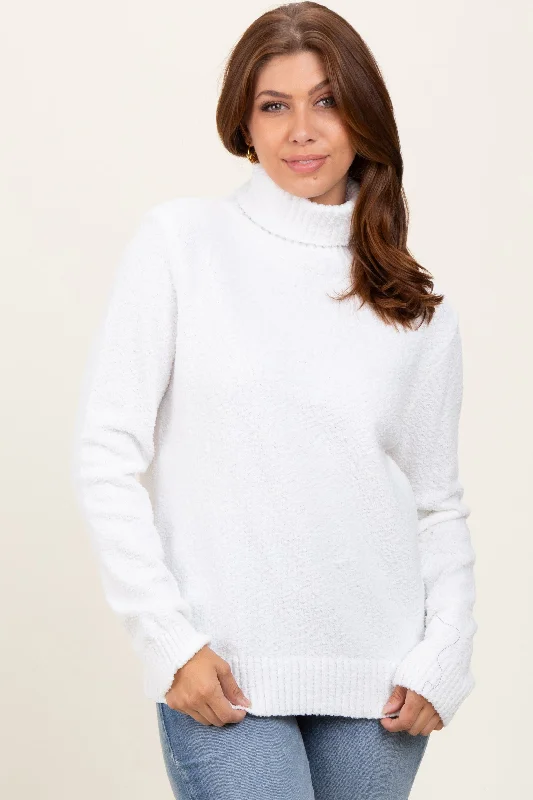 Ivory Turtleneck Chenille Knit Sweater