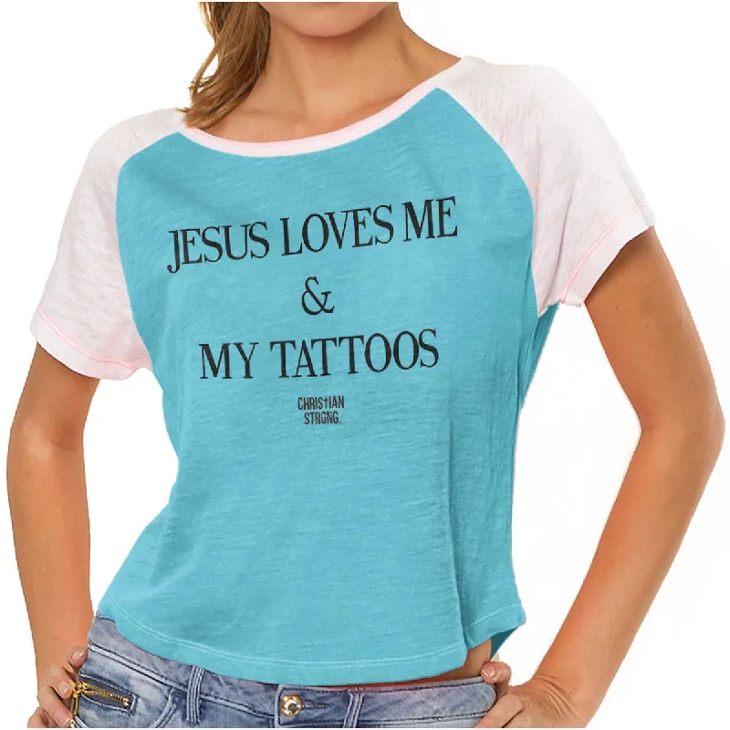Long Sleeve Women T Shirt for Cooler WeatherJesus Loves My Tattoos Vintage T Shirts
