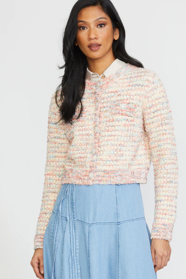 ribbed women cardigan with a classic textureChenille Mixed Tweed Cardigan