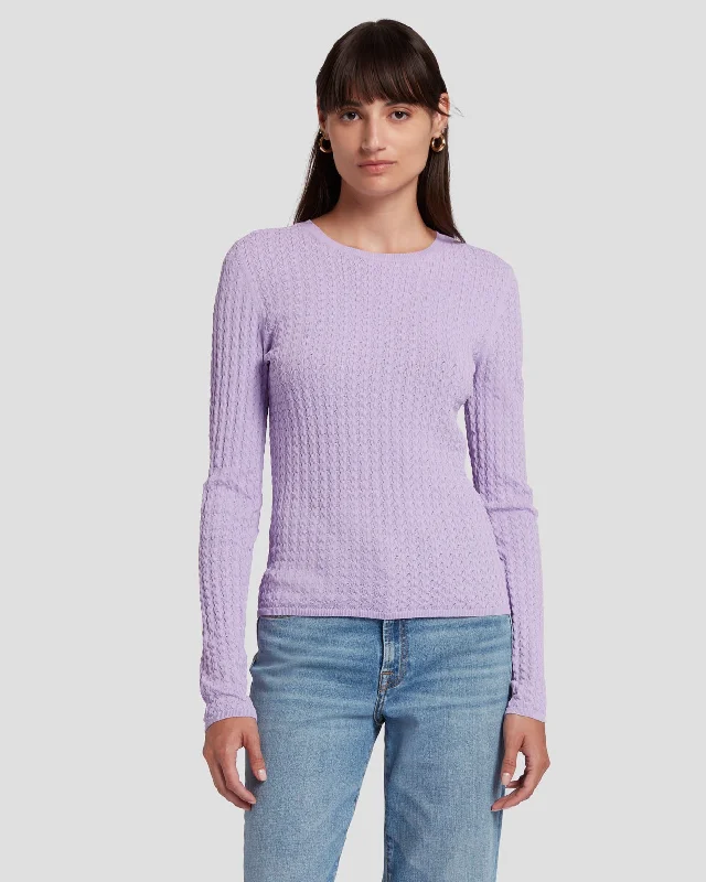 Bell - Sleeve Women's Mohair - Wool Blend SweatersKnit Weave Top in Lavender