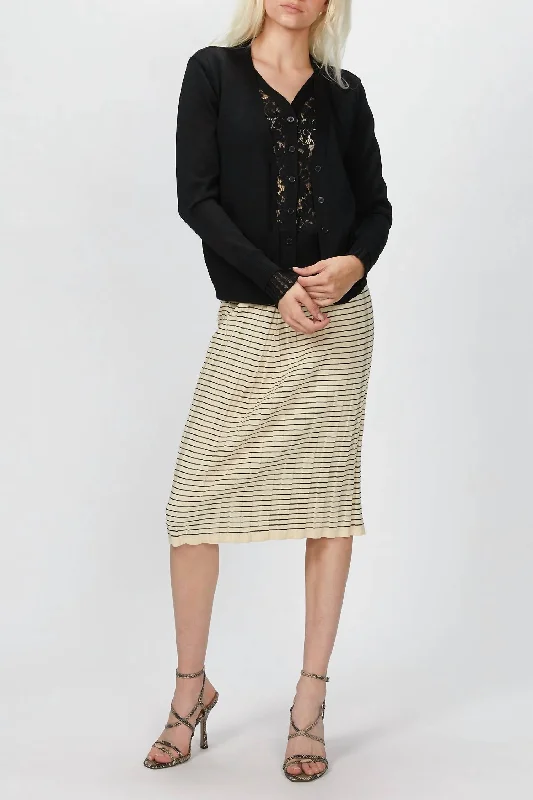 Lace Paneled Cardigan In Black