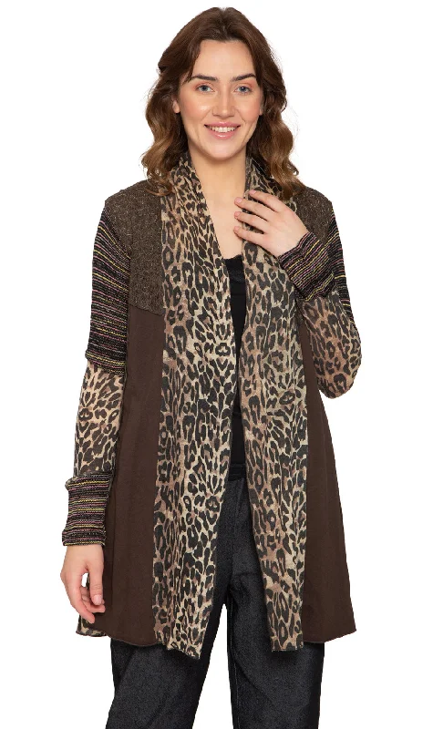 machine washable women cardigan for easy careWomen's Open Front Leopard Printed Mixed Media Cardigan machine washable women cardigan for easy careWomen's Open Front Leopard Printed Mixed Media Cardigan