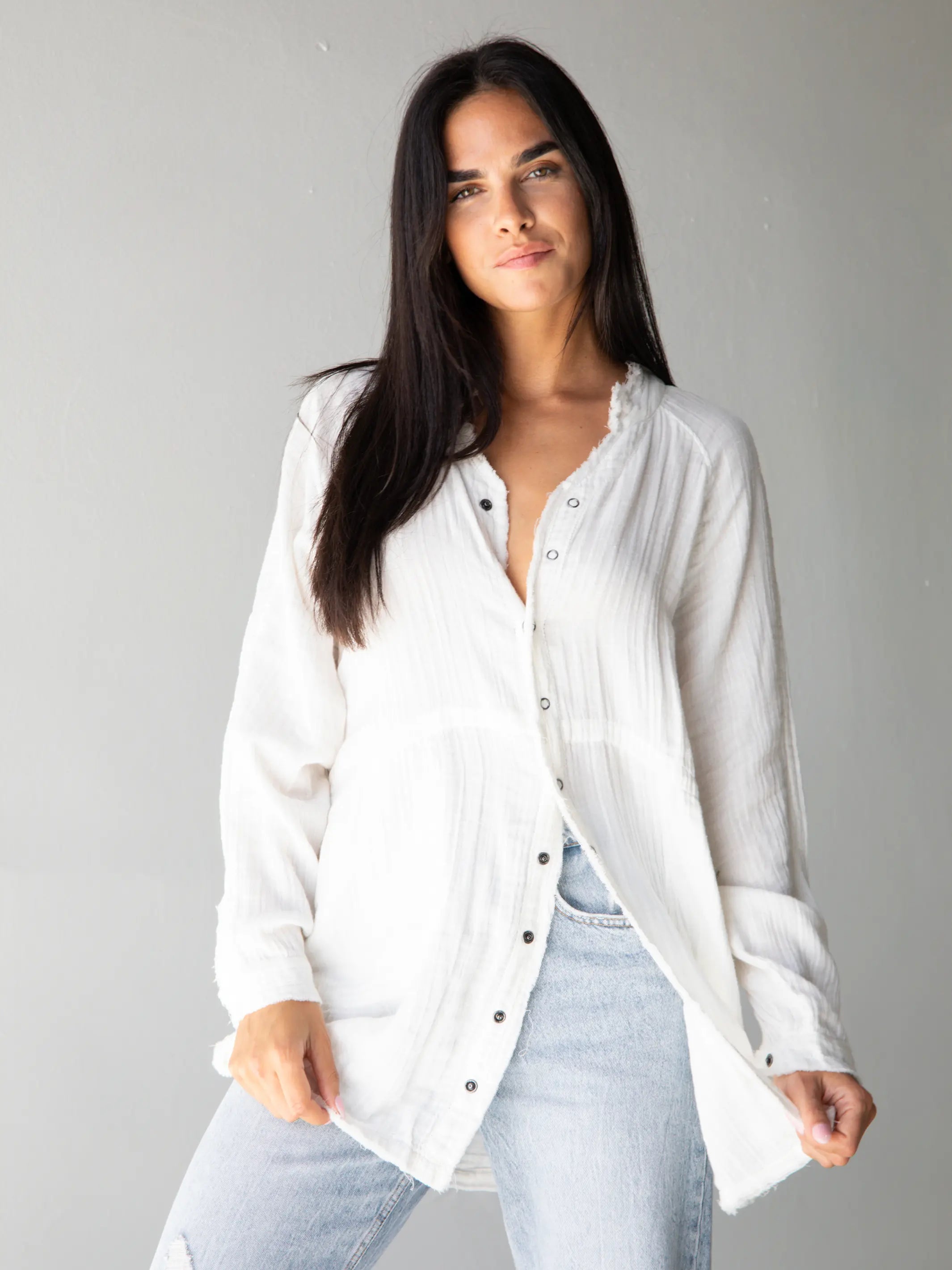 Button - Down Women's Shetland Wool Sweaters in Traditional PatternsLaid Back Cotton Button Down Top - White Button - Down Women's Shetland Wool Sweaters in Traditional PatternsLaid Back Cotton Button Down Top - White