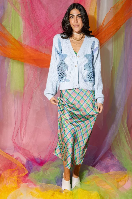 ribbed women cardigan with a classic textureLight Blue Bunny Cardigan