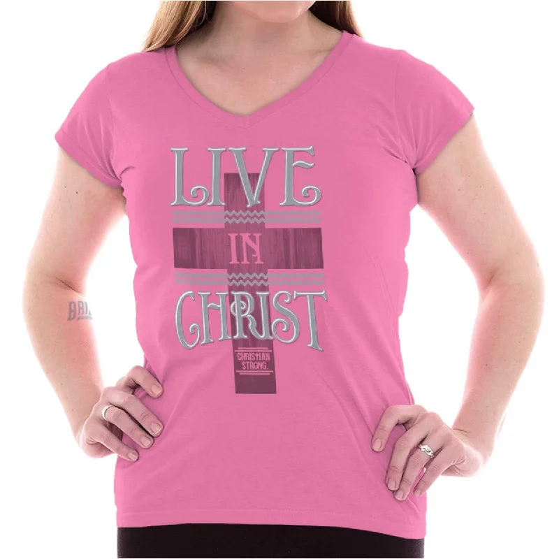 Sleeveless Women T Shirt for Summer ComfortLive In Christ Junior Fit V-Neck T Shirt