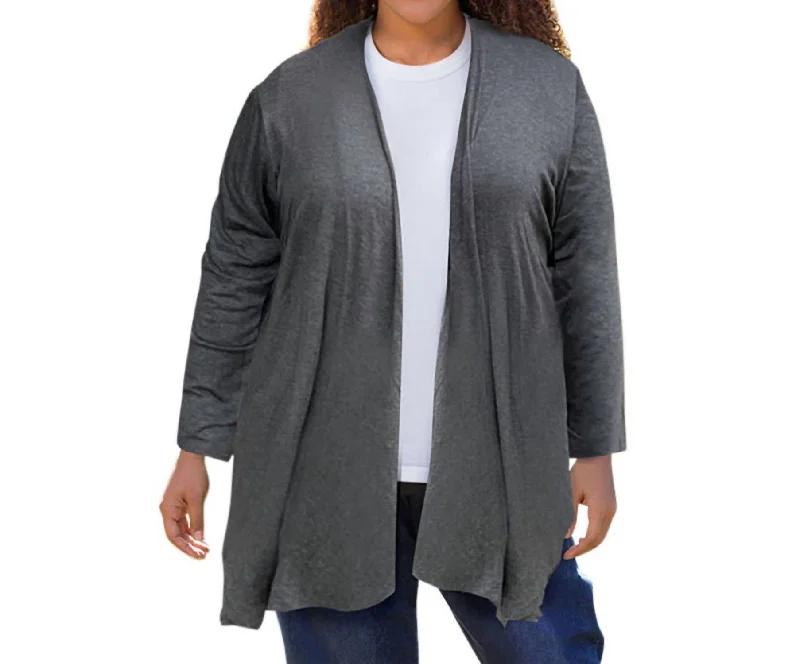 Long Sleeve Draped Cardigan - Plus In Heather Grey