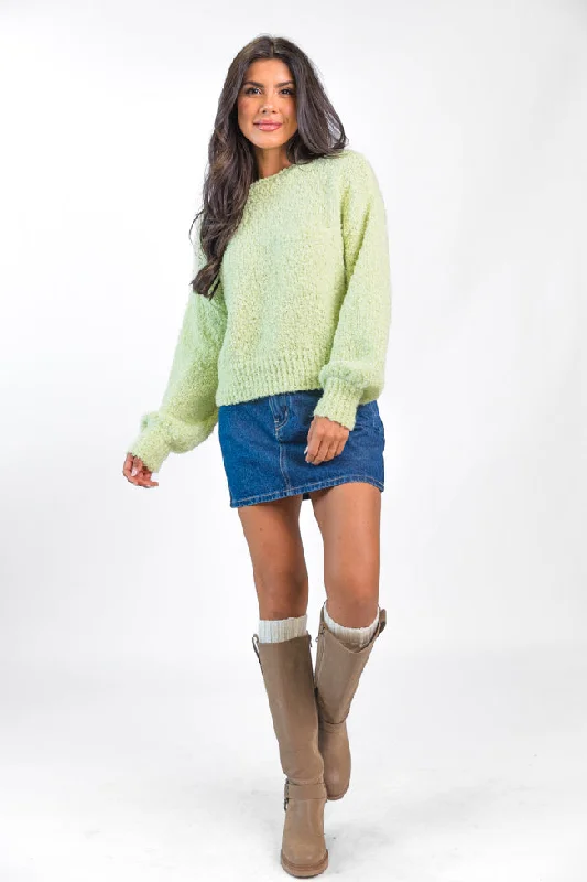 Longer Nights Lime Fuzzy Pocketed Sweater