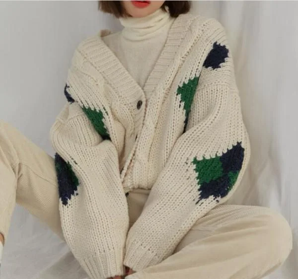 color block women cardigan with bold huesLoose diamond contrast color Knitting cardigan Sweater coat S2794 color block women cardigan with bold huesLoose diamond contrast color Knitting cardigan Sweater coat S2794