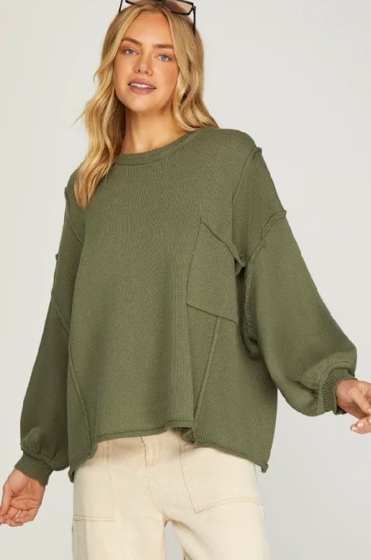 Plus Size Women's Ruffled Hem Sweaters in Floral PrintsMaci Seam Detail Oversized Sweater Plus Size Women's Ruffled Hem Sweaters in Floral PrintsMaci Seam Detail Oversized Sweater